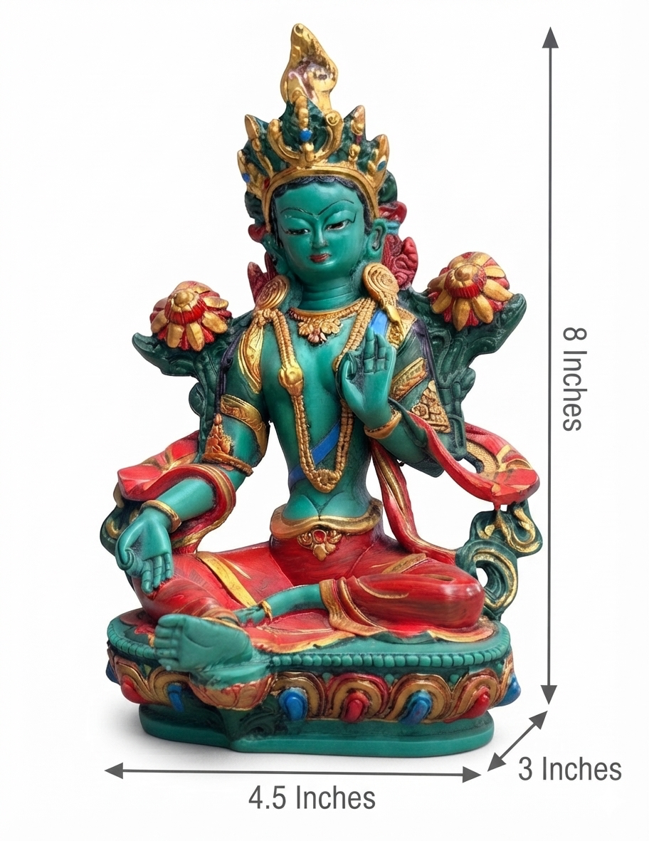 Large Tibetan Buddhist Green Tara Resin Statue – Mother Goddess Dolma Meditation Altar Figurine, Compassion & Protection Home Temple Decor - DharmaObjects