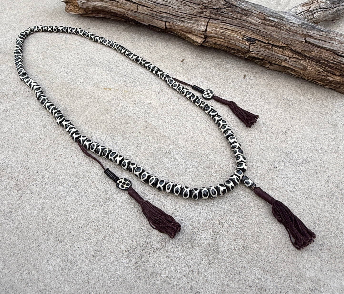 Natural Buffalo Bone 108 Bead Meditation Mala | Tibetan Prayer Beads with Mala Counter | Buddhist Japa Mala | Yoga Meditation Necklace Gift