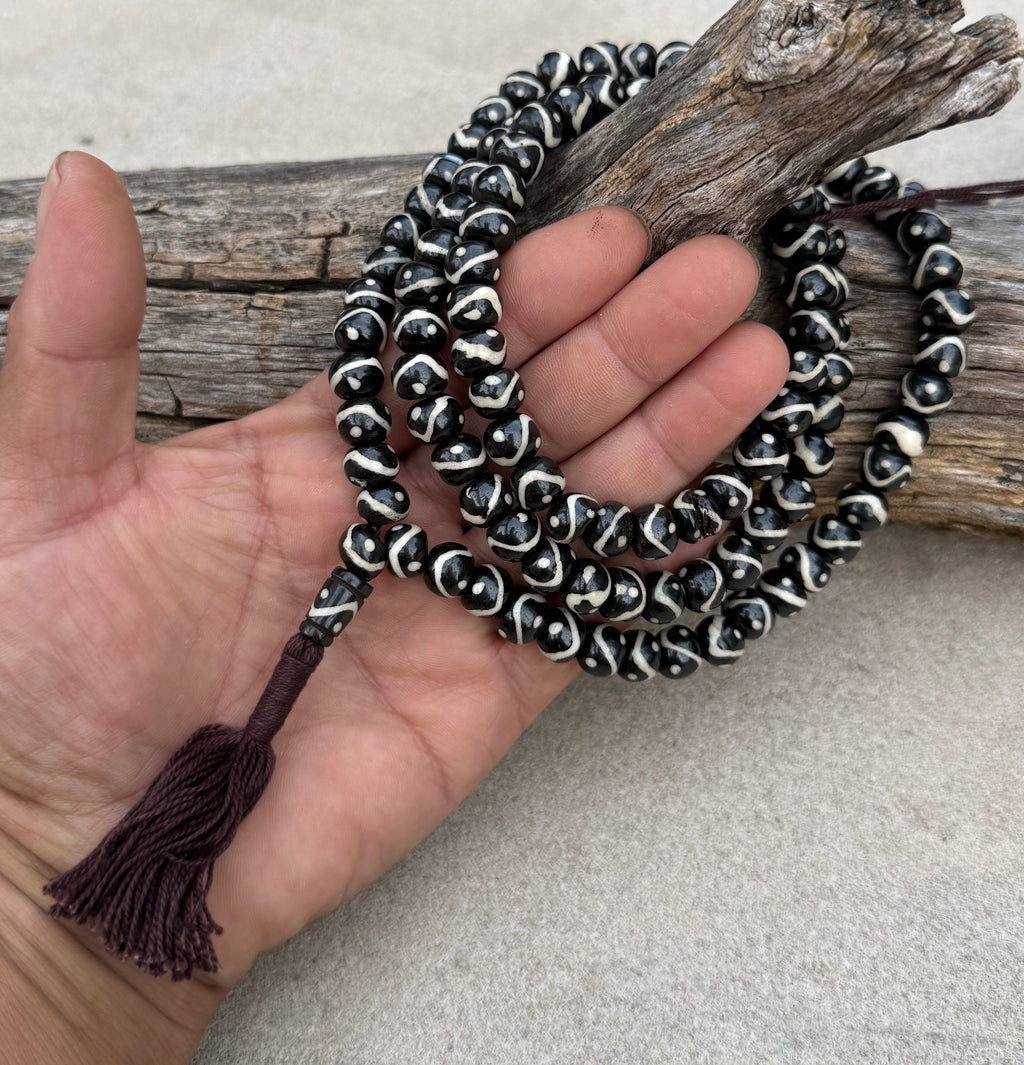 Natural Buffalo Bone 108 Bead Meditation Mala | Tibetan Prayer Beads with Mala Counter | Buddhist Japa Mala | Yoga Meditation Necklace Gift - DharmaObjects