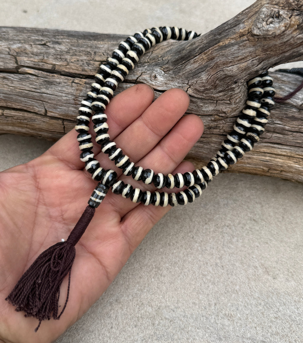Natural Buffalo Bone 108 Bead Meditation Mala | Tibetan Prayer Beads with Mala Counter | Buddhist Japa Mala | Yoga Meditation Necklace Gift - DharmaObjects