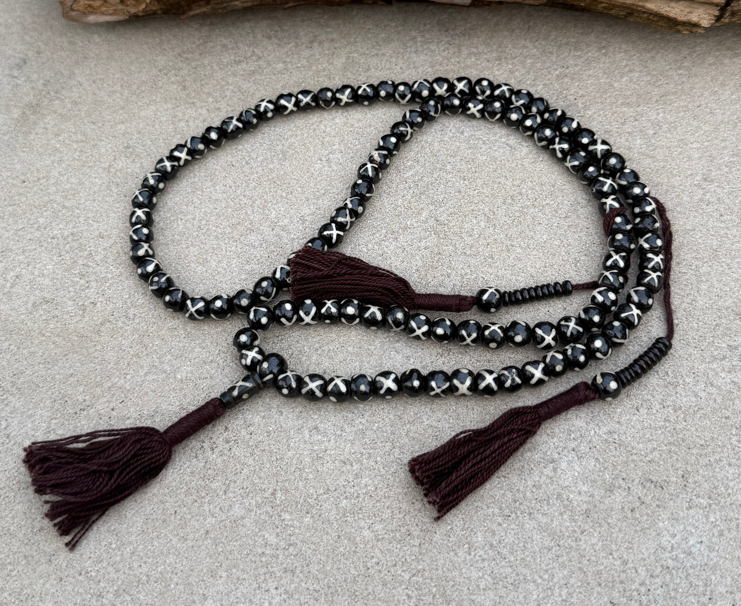 Natural Buffalo Bone Tibetan Om 108 Beads Prayer Mala - DharmaObjects