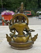 Goddess Of Music and Wisdom Yangchenma Saraswati Statue Solid Brass Antique Finish for Home Altar Shrine Meditation Room 8 Inches Tall