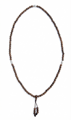 Kadam Wood Mala 108 Beads Tibetan Buddhist Prayer Necklace | 3 Silver Engraved Om Mani Padme Hum Spacers | Meditation, Compassion Mantra, Yoga & Mindfulness Mala - DharmaObjects