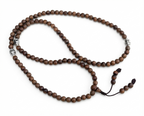 Kadam Wood Mala 108 Beads Tibetan Buddhist Prayer Necklace | 3 Silver Engraved Om Mani Padme Hum Spacers | Meditation, Compassion Mantra, Yoga & Mindfulness Mala - DharmaObjects