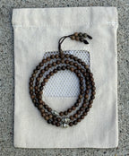 Kadam Wood Mala 108 Beads Tibetan Buddhist Prayer Necklace | 3 Silver Engraved Om Mani Padme Hum Spacers | Meditation, Compassion Mantra, Yoga & Mindfulness Mala - DharmaObjects