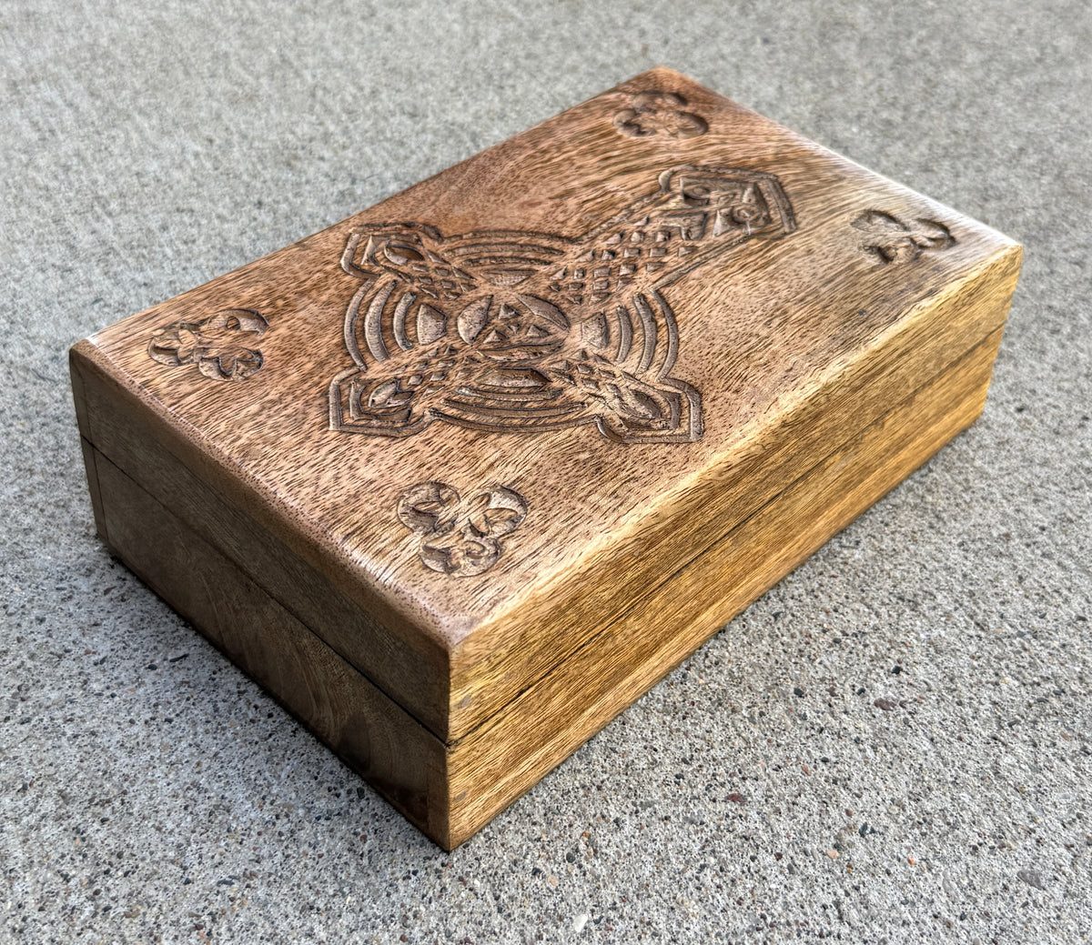 Hand Carved Celtic Cross Wooden Box Keepsake Jewelry Storage