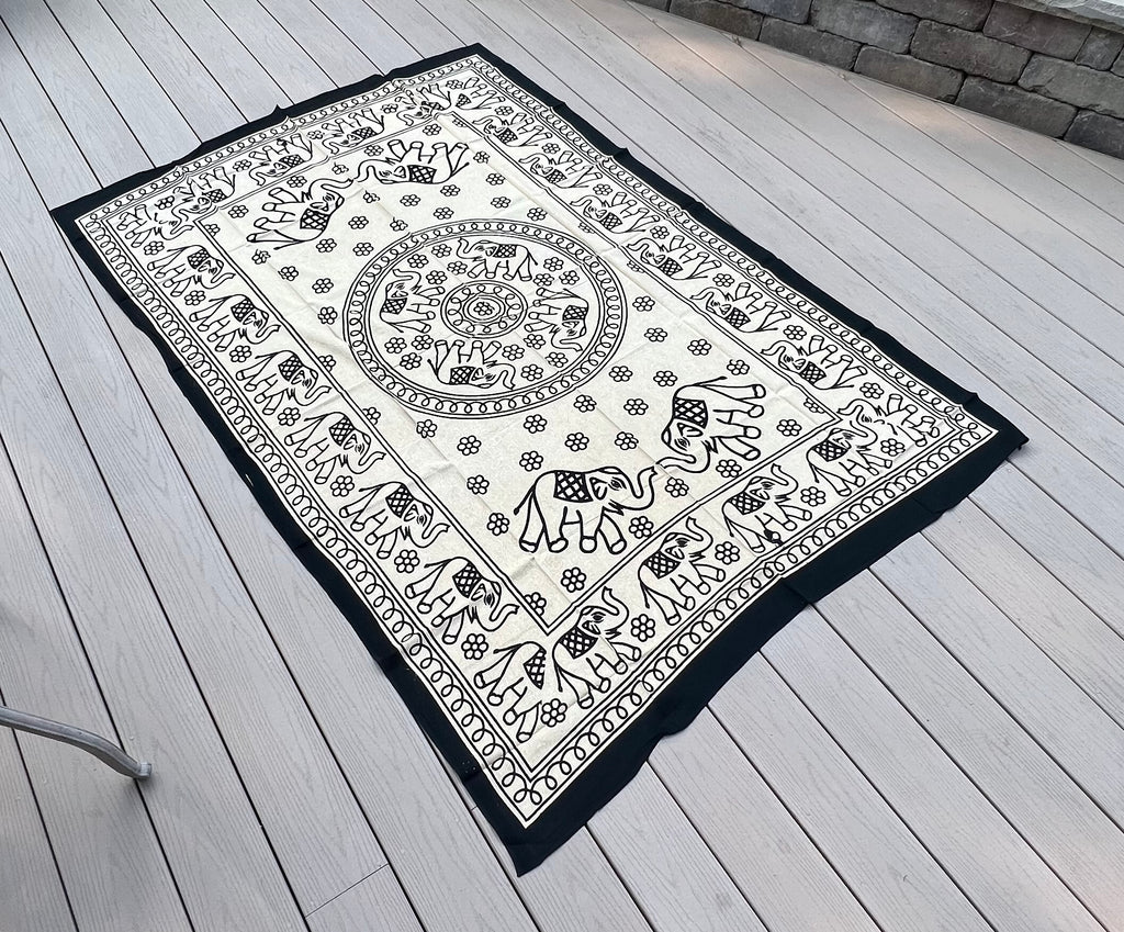 Elephant Mandala Tapestry 80”X50” White - DharmaObjects