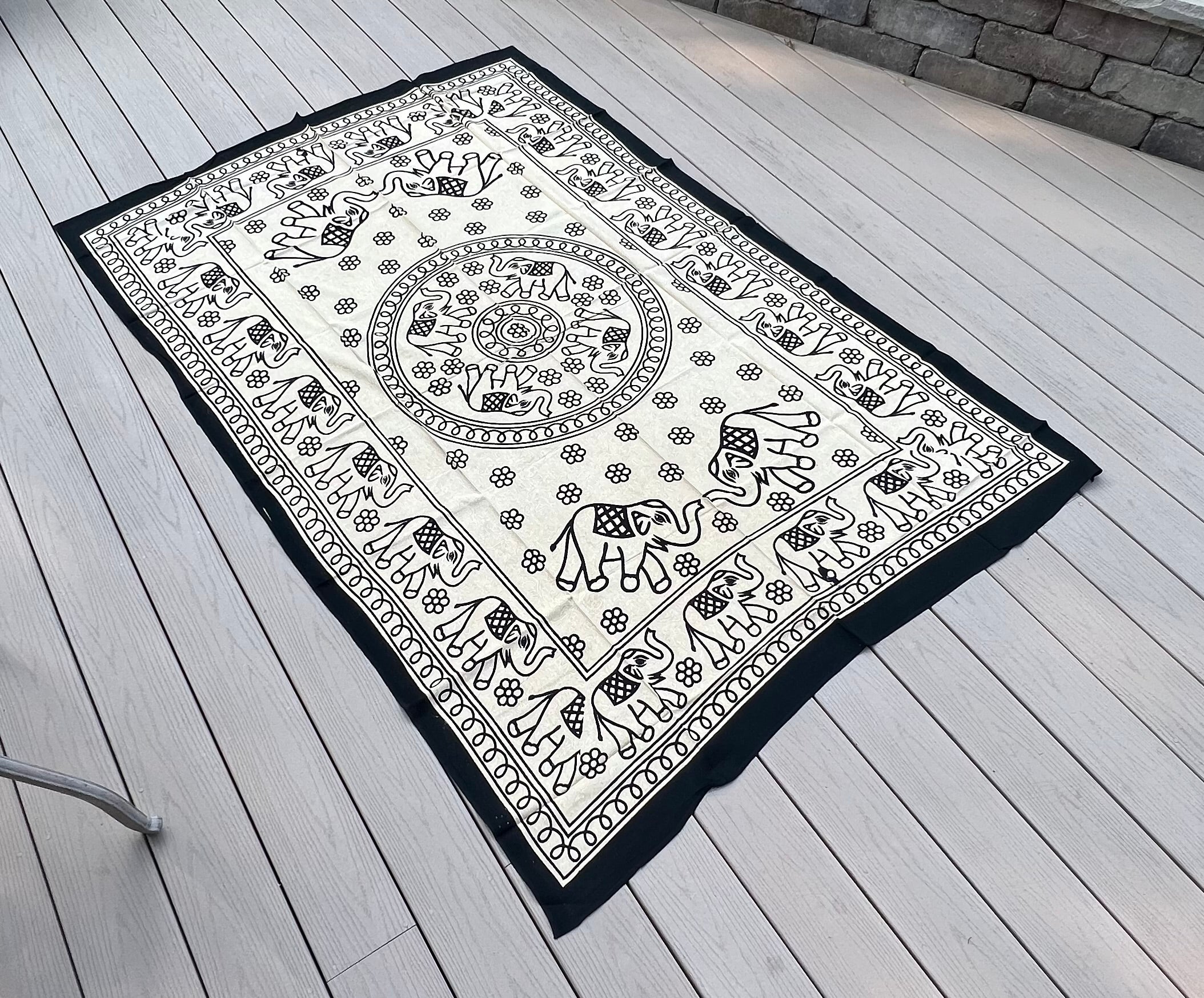 Elephant Mandala Tapestry 80”X50” White - DharmaObjects