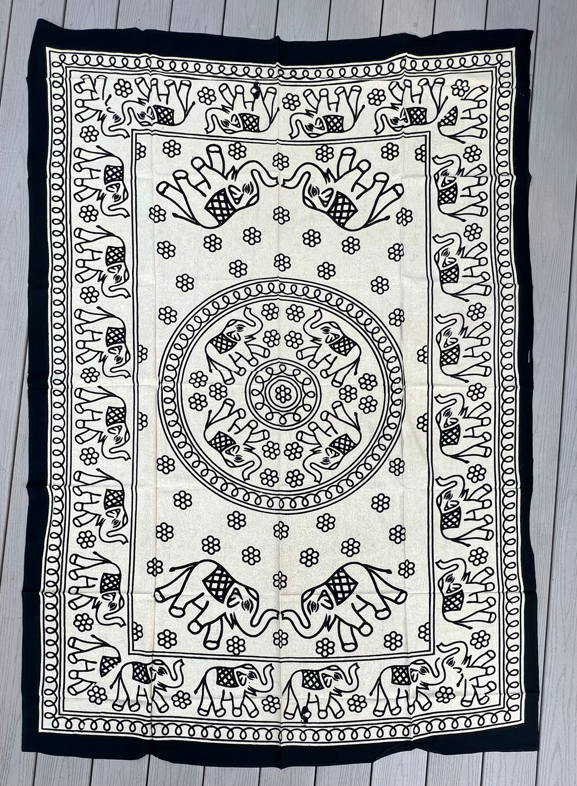 Elephant Mandala Tapestry 80”X50” White - DharmaObjects