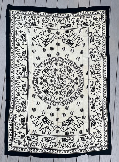 Elephant Mandala Tapestry 80”X50” White - DharmaObjects