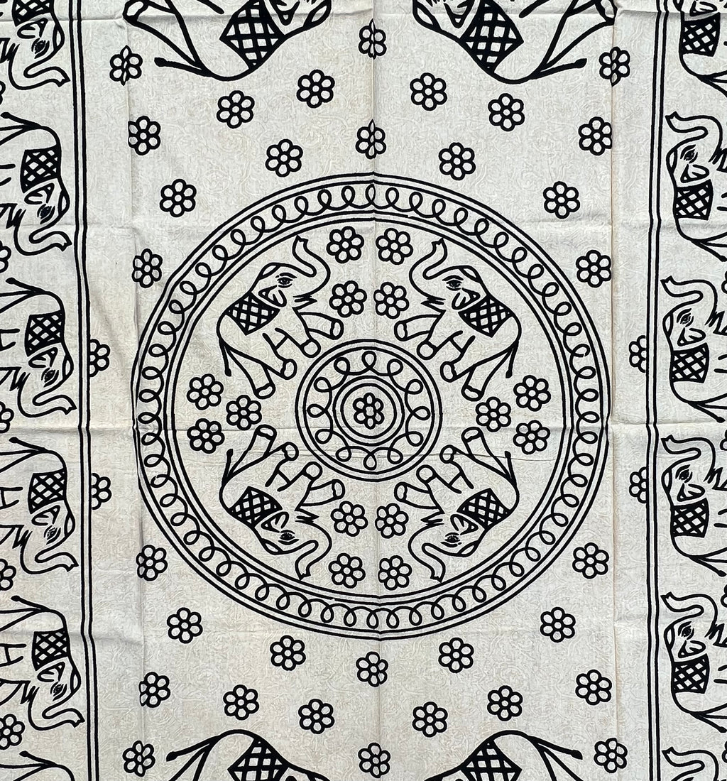 Elephant Mandala Tapestry 80”X50” White - DharmaObjects