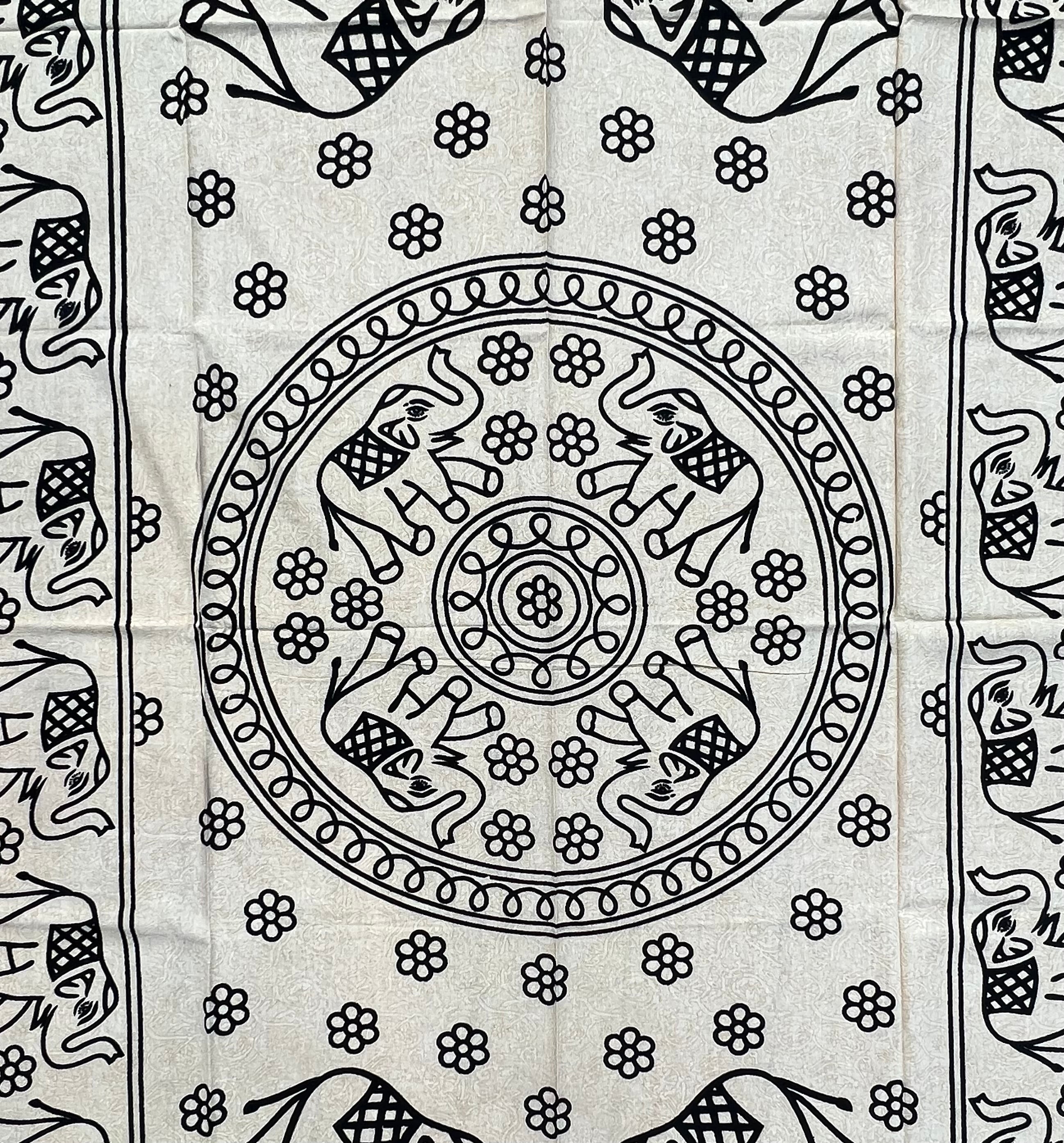 Elephant Mandala Tapestry 80”X50” White - DharmaObjects