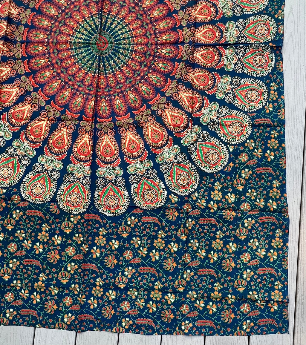 Lotus Mandala Tapestry Wall Hanging Decor 80”X50” Green - DharmaObjects