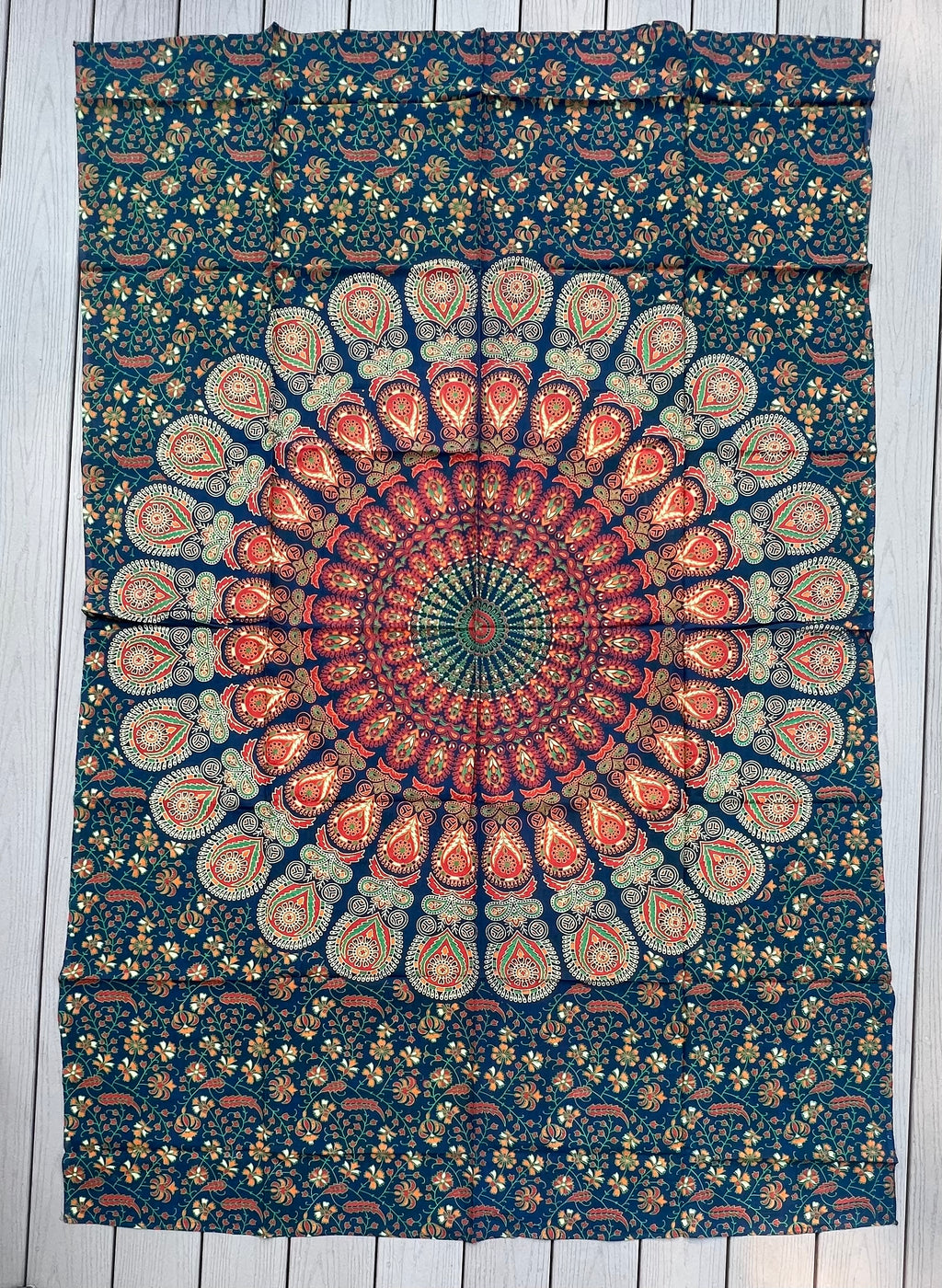 Lotus Mandala Tapestry Wall Hanging Decor 80”X50” Green - DharmaObjects