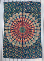 Lotus Mandala Tapestry Wall Hanging Decor 80”X50” Green - DharmaObjects