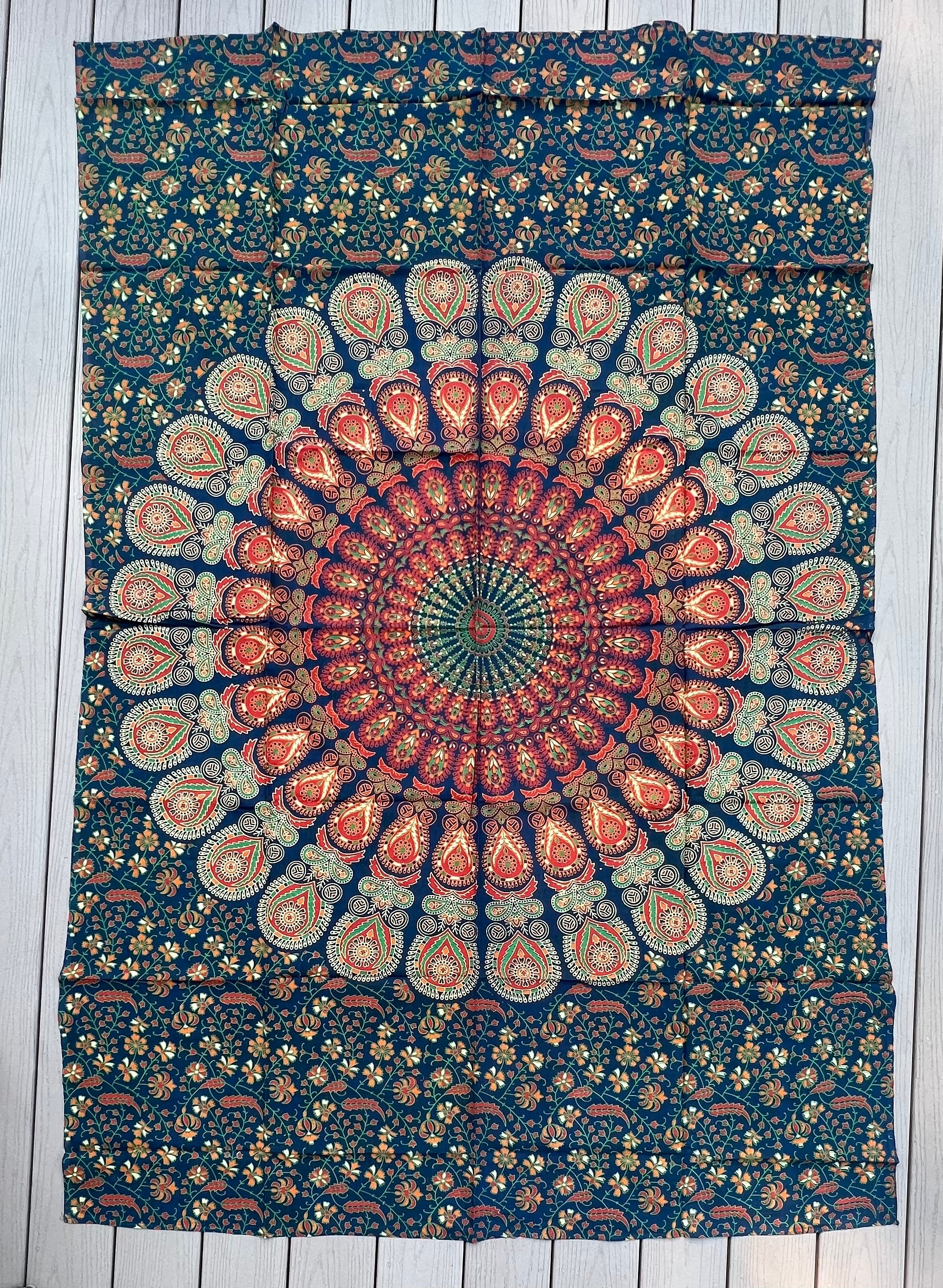 Lotus Mandala Tapestry Wall Hanging Decor 80”X50” Green - DharmaObjects