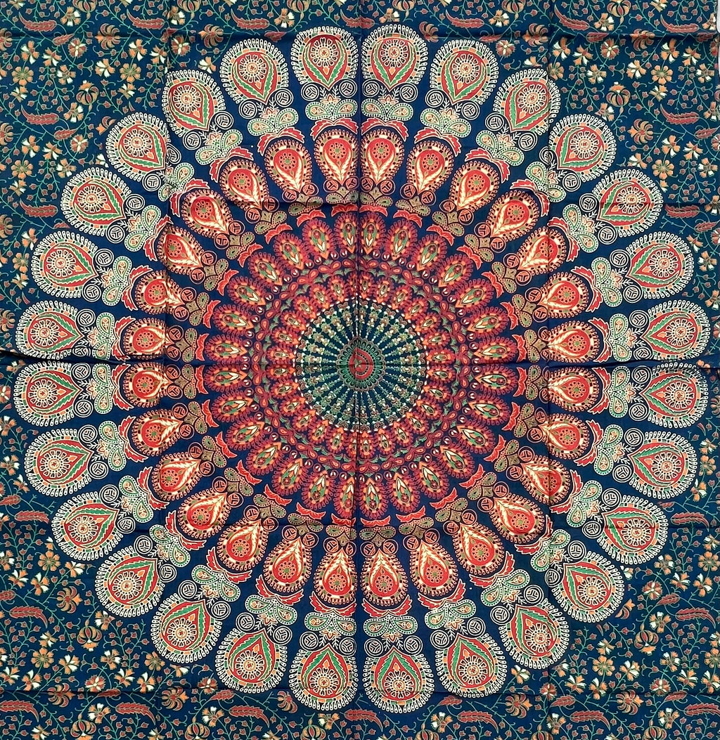 Lotus Mandala Tapestry Wall Hanging Decor 80”X50” Green - DharmaObjects