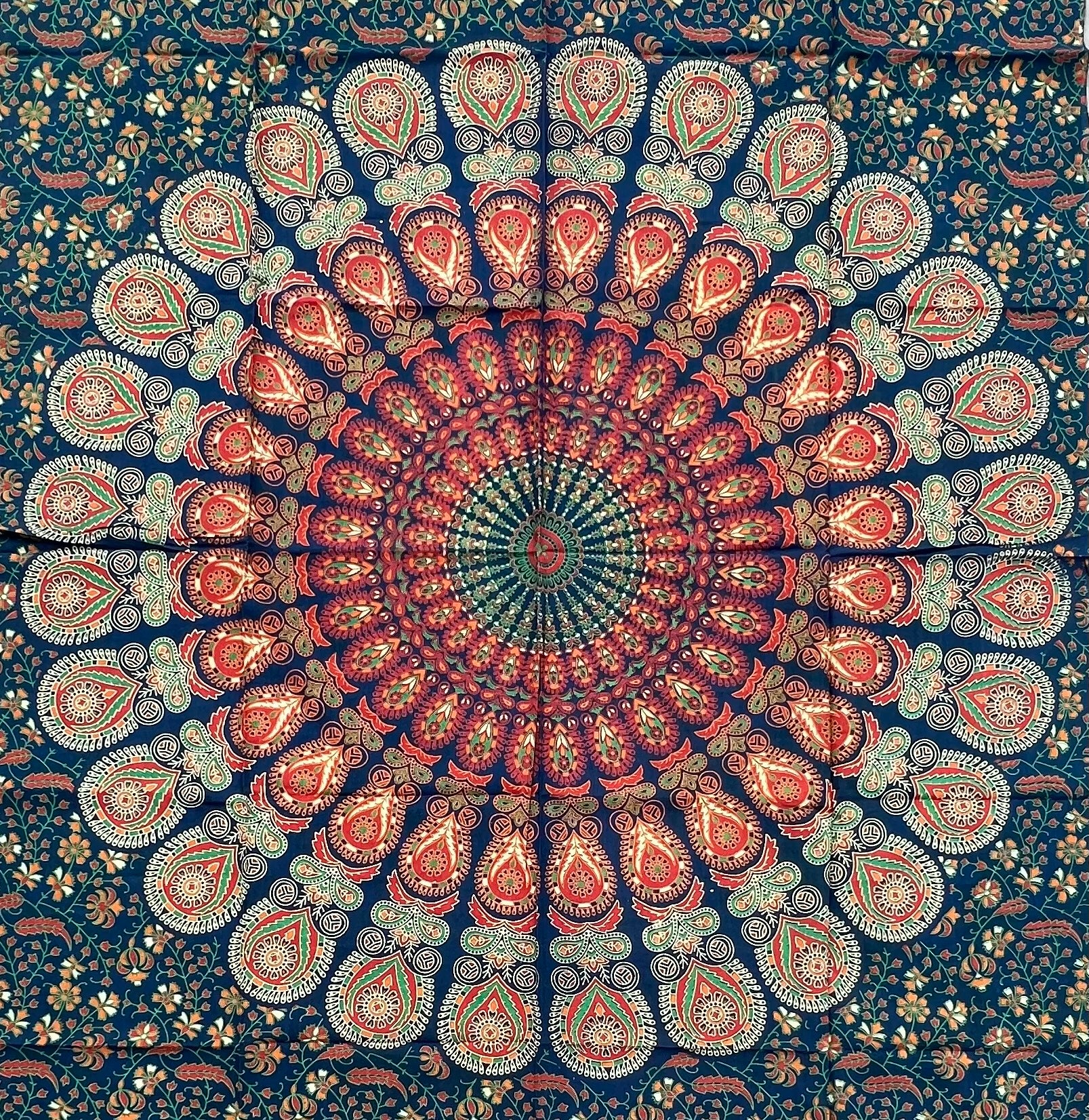 Lotus Mandala Tapestry Wall Hanging Decor 80”X50” Green - DharmaObjects