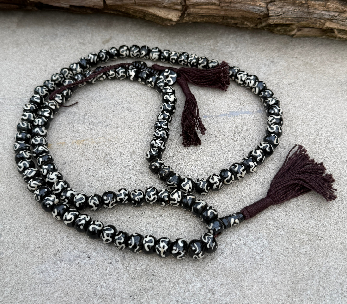 Natural Buffalo Bone Tibetan Om 108 Beads Prayer Mala - DharmaObjects