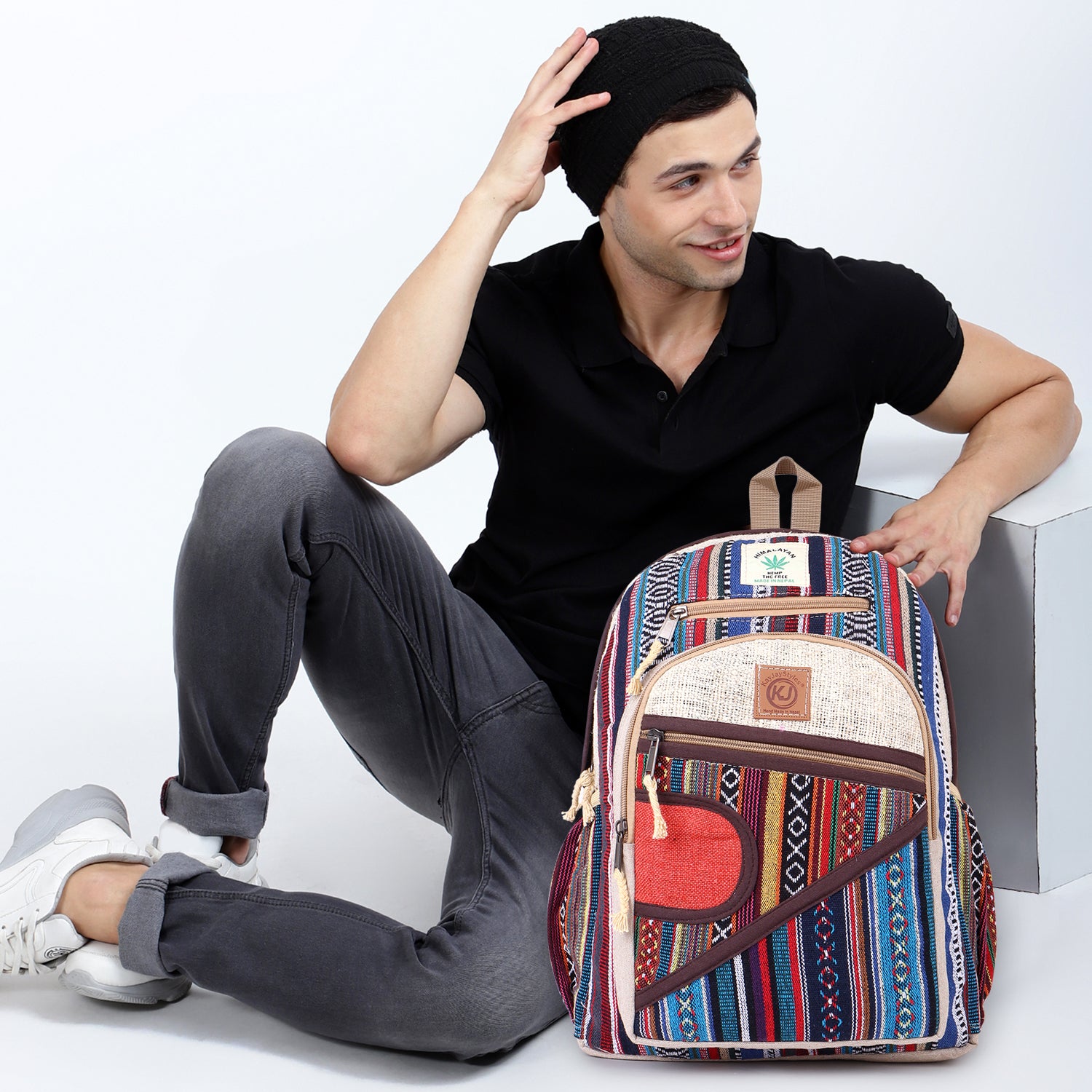KayJayStyles Orange Patch Handmade Hemp Backpack from Nepal – Mini, Daypack & Large Sizes - DharmaObjects
