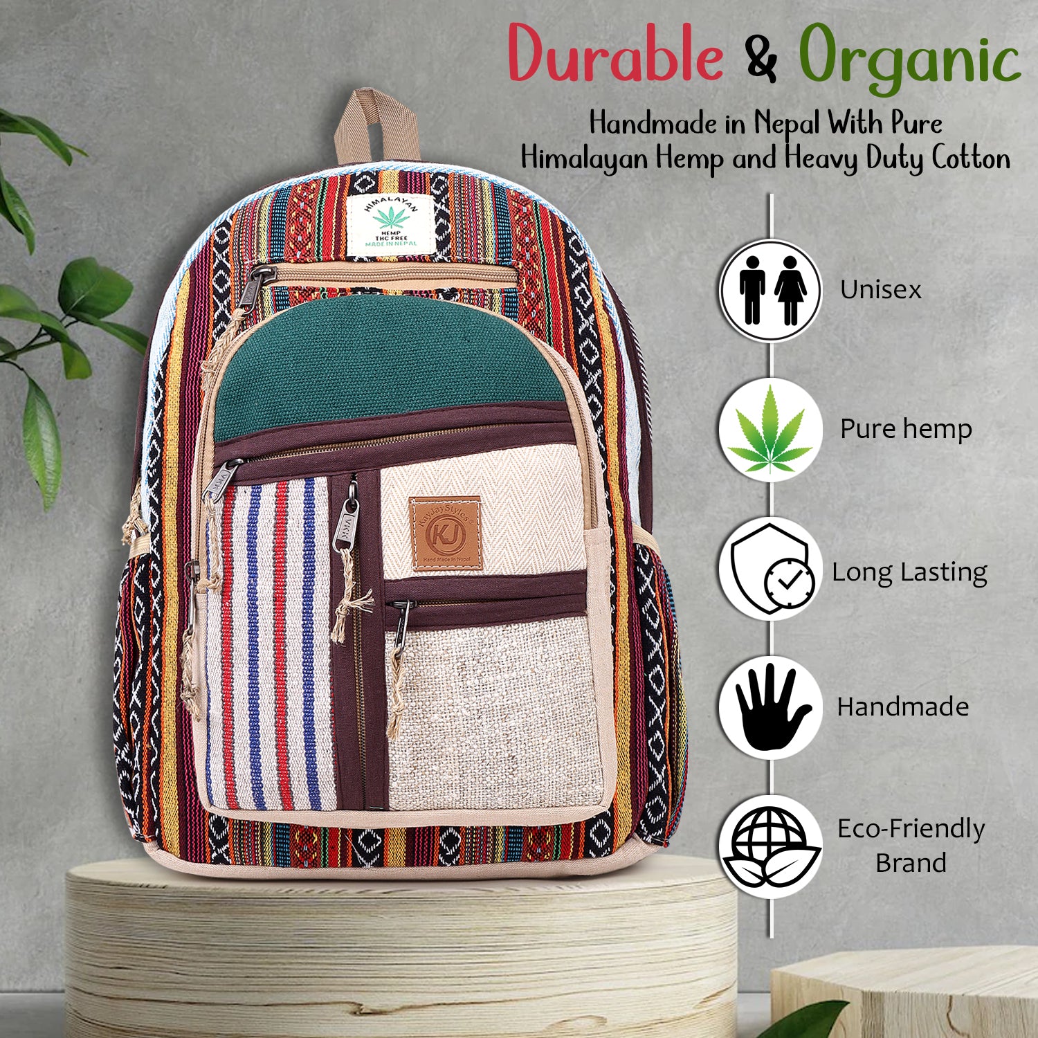 KayJayStyles Green Patch Handmade Hemp Backpack from Nepal – Mini, Daypack & Large Sizes - DharmaObjects
