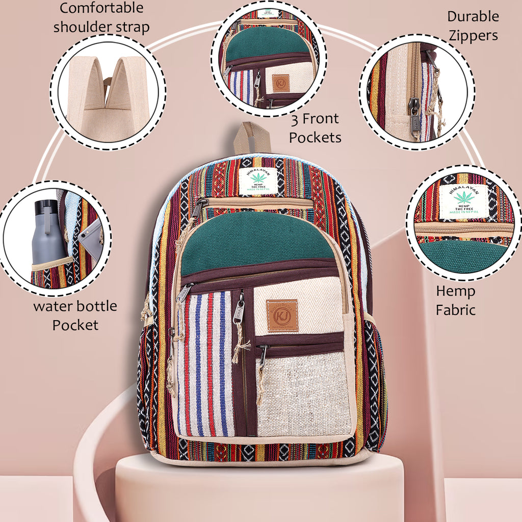 KayJayStyles Green Patch Handmade Hemp Backpack from Nepal – Mini, Daypack & Large Sizes - DharmaObjects
