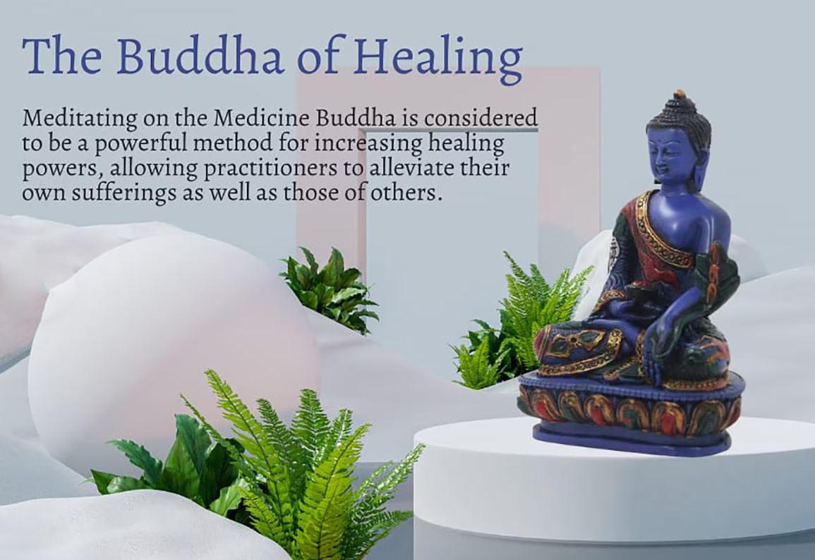 Tibetan Healing Medicine Buddha Statue Hand Painted Nepal 5” Tall