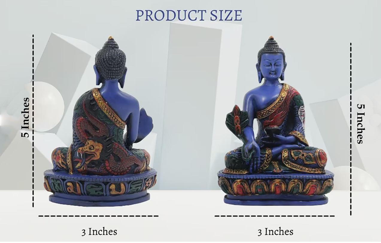 Tibetan Healing Medicine Buddha Statue Hand Painted Nepal 5” Tall - DharmaObjects