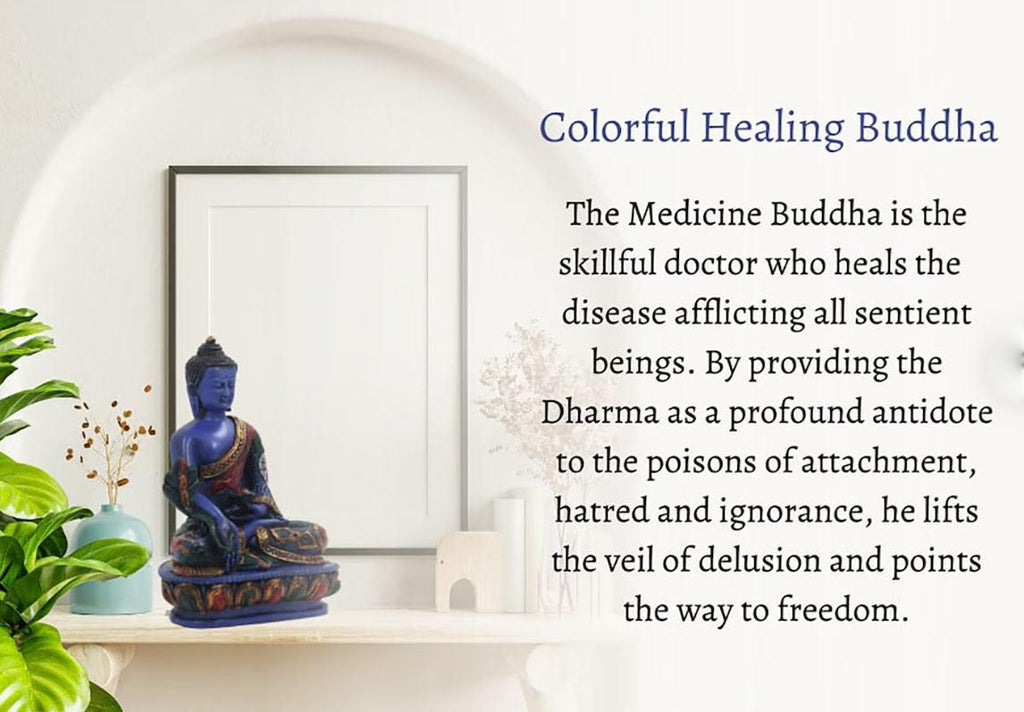 Tibetan Healing Medicine Buddha Statue Hand Painted Nepal 5” Tall - DharmaObjects