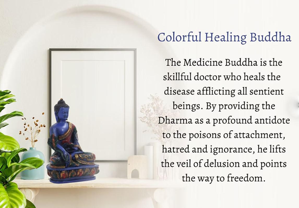 Tibetan Healing Medicine Buddha Statue Hand Painted Nepal 5” Tall - DharmaObjects