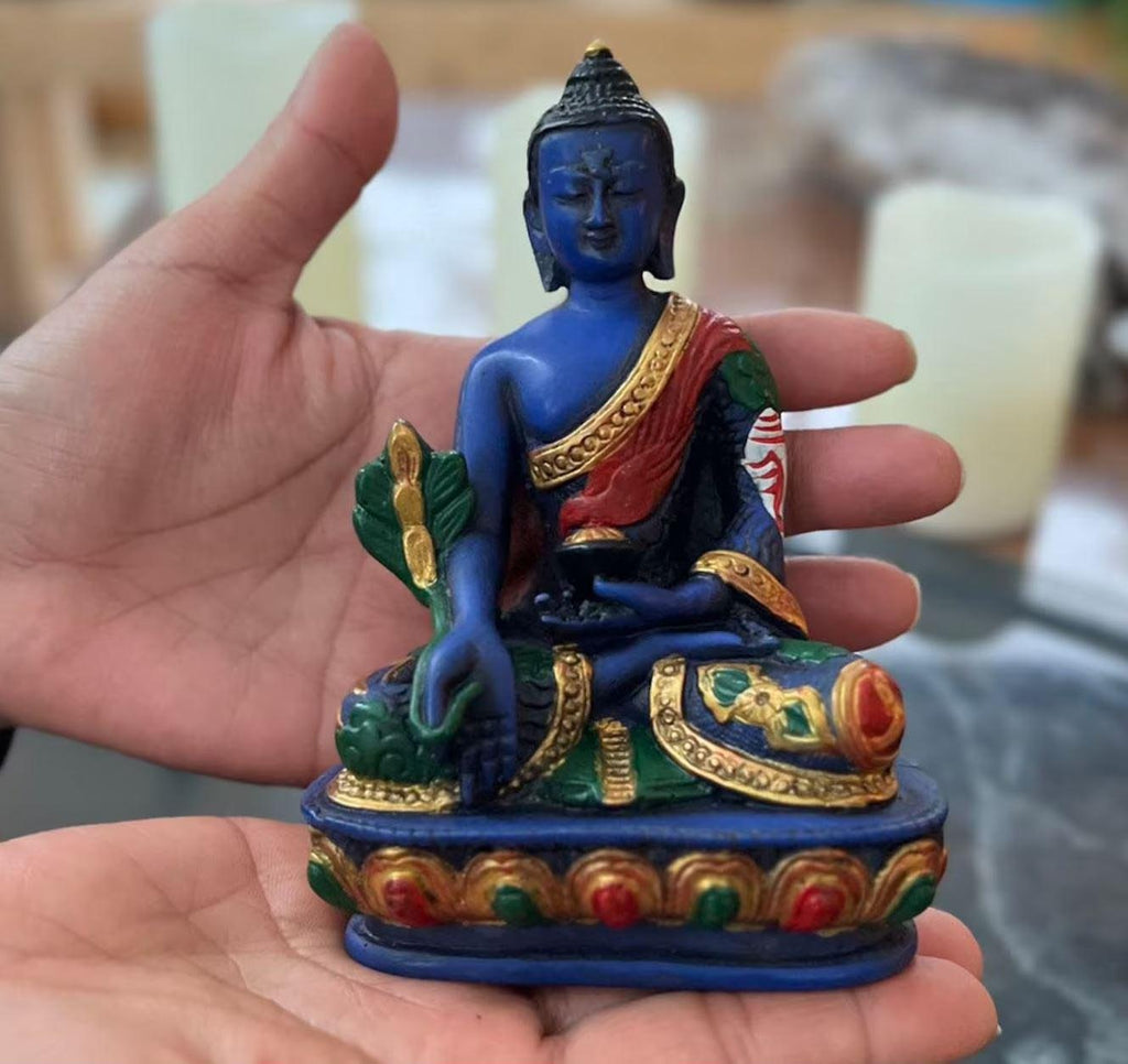 Tibetan Healing Medicine Buddha Statue Hand Painted Nepal 5” Tall - DharmaObjects