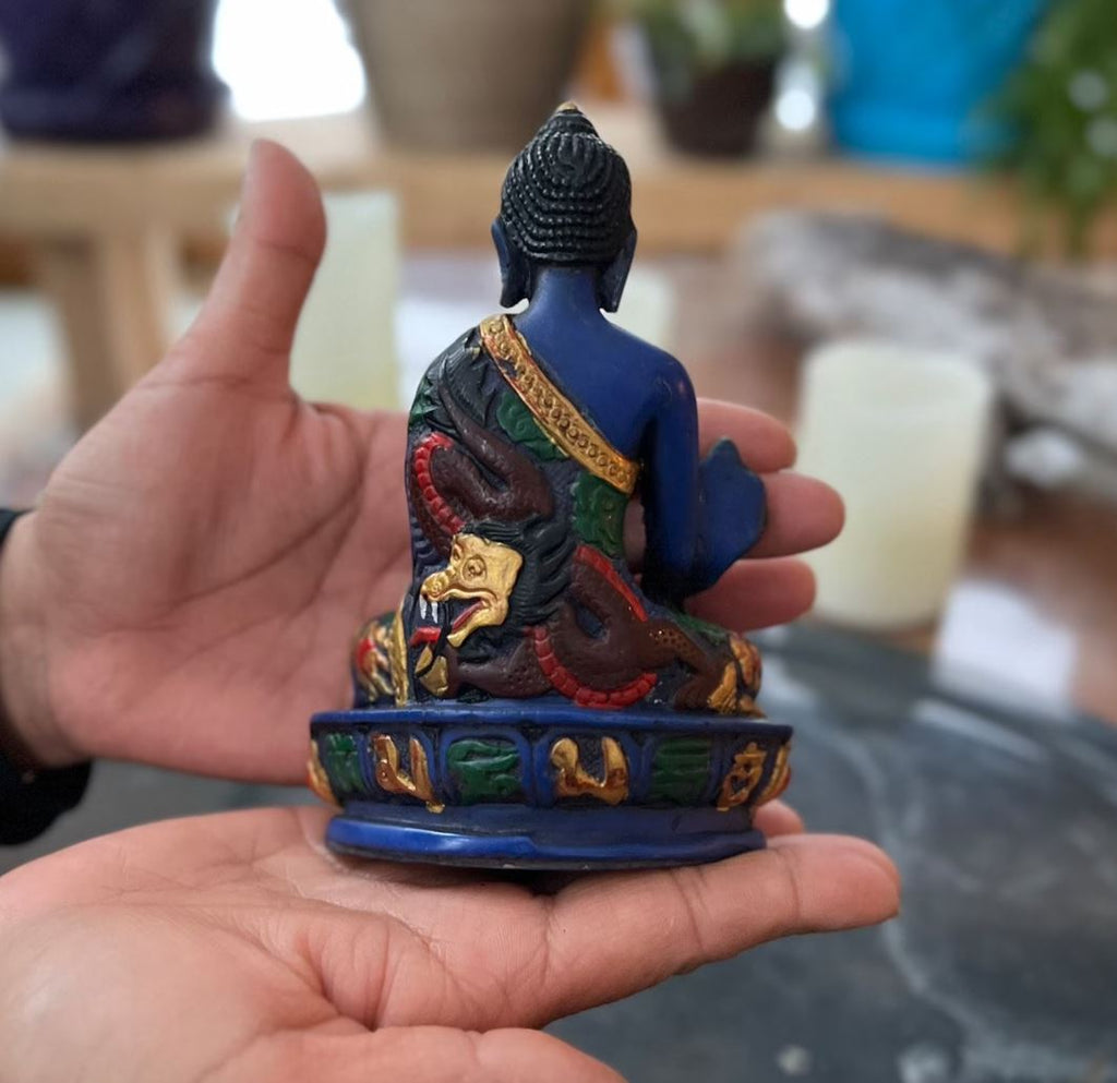 Tibetan Healing Medicine Buddha Statue Hand Painted Nepal 5” Tall - DharmaObjects