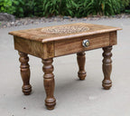 Large Hand Carved Solid Wooden Meditation Altar Table (Lotus Mandala) - DharmaObjects