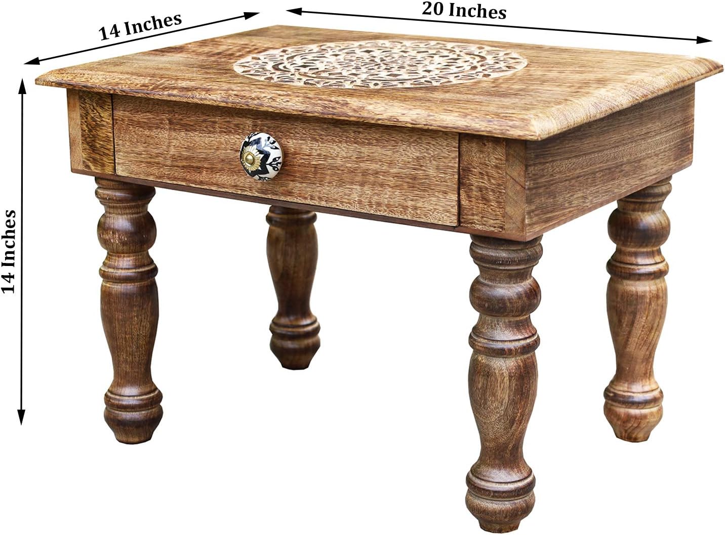 Large Hand Carved Solid Wooden Meditation Altar Table (Lotus Mandala) - DharmaObjects