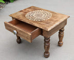 Large Hand Carved Solid Wooden Meditation Altar Table (Lotus Mandala) - DharmaObjects