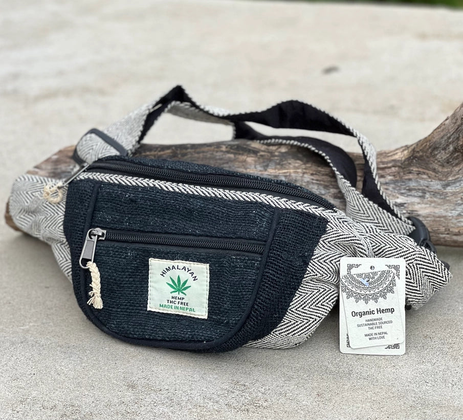 Boho Style Hemp Fanny Pack – Handmade Adjustable Waist & Crossbody Bag