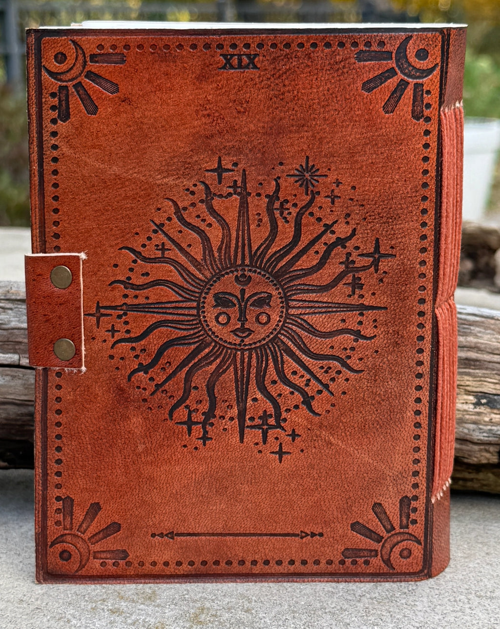 Handmade Celestial Sun Embossed Leather Journal