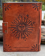 Handmade Celestial Sun Embossed Leather Journal