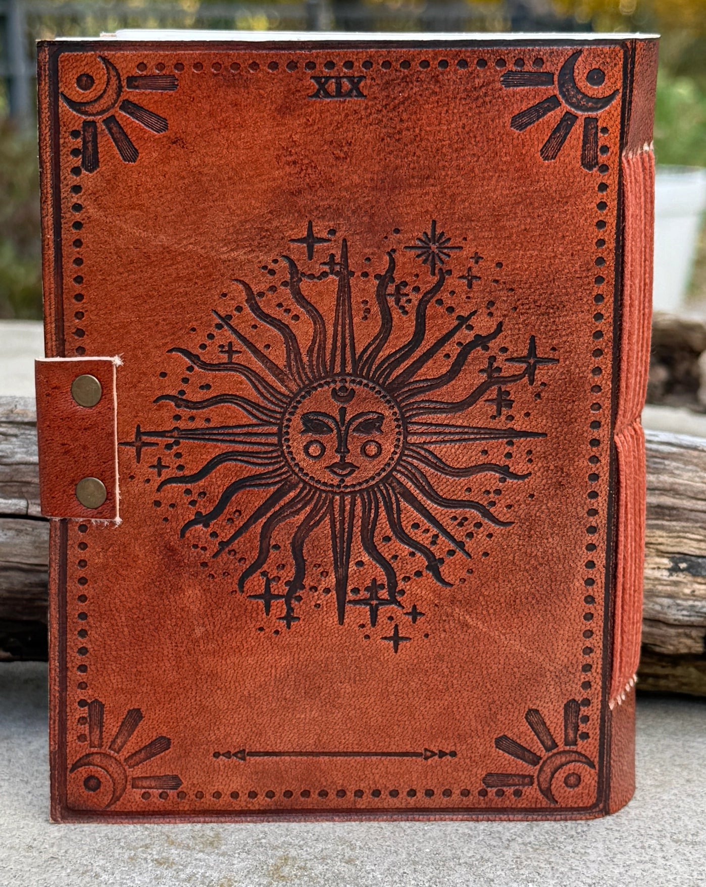 Handmade Celestial Sun Embossed Leather Journal