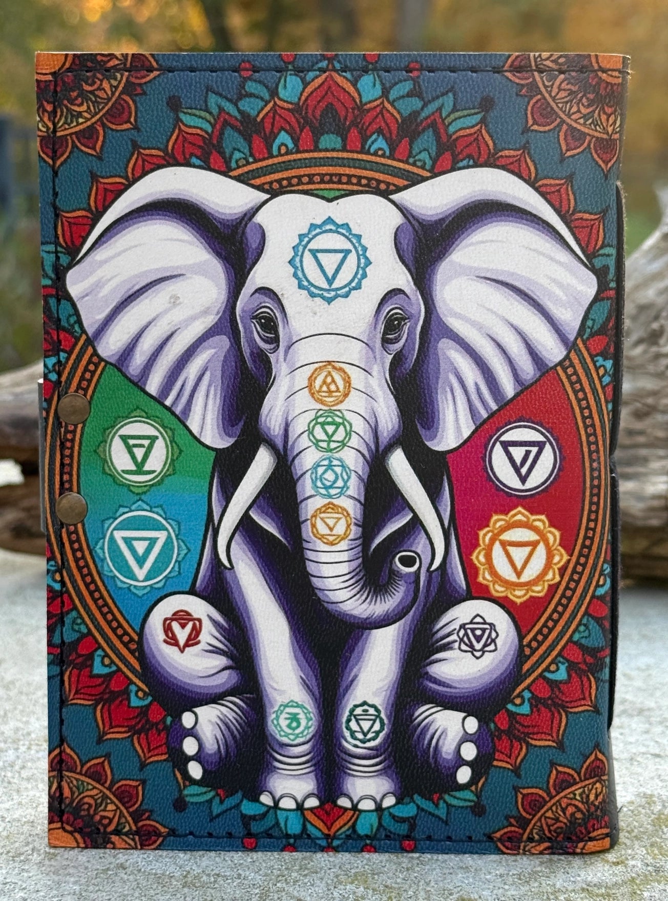 Handmade 7 Chakra Elephant Embossed Leather Journal