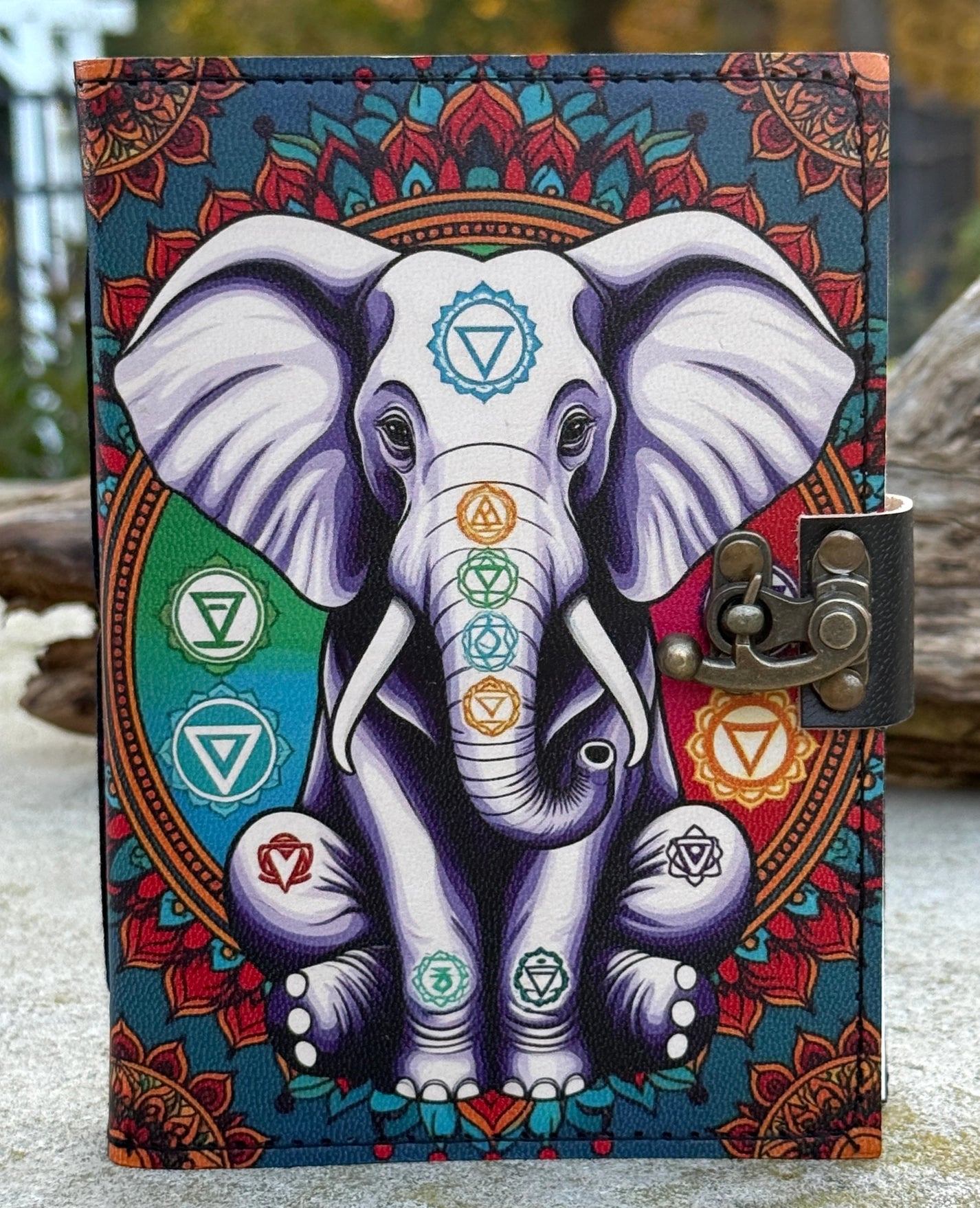 Handmade 7 Chakra Elephant Embossed Leather Journal