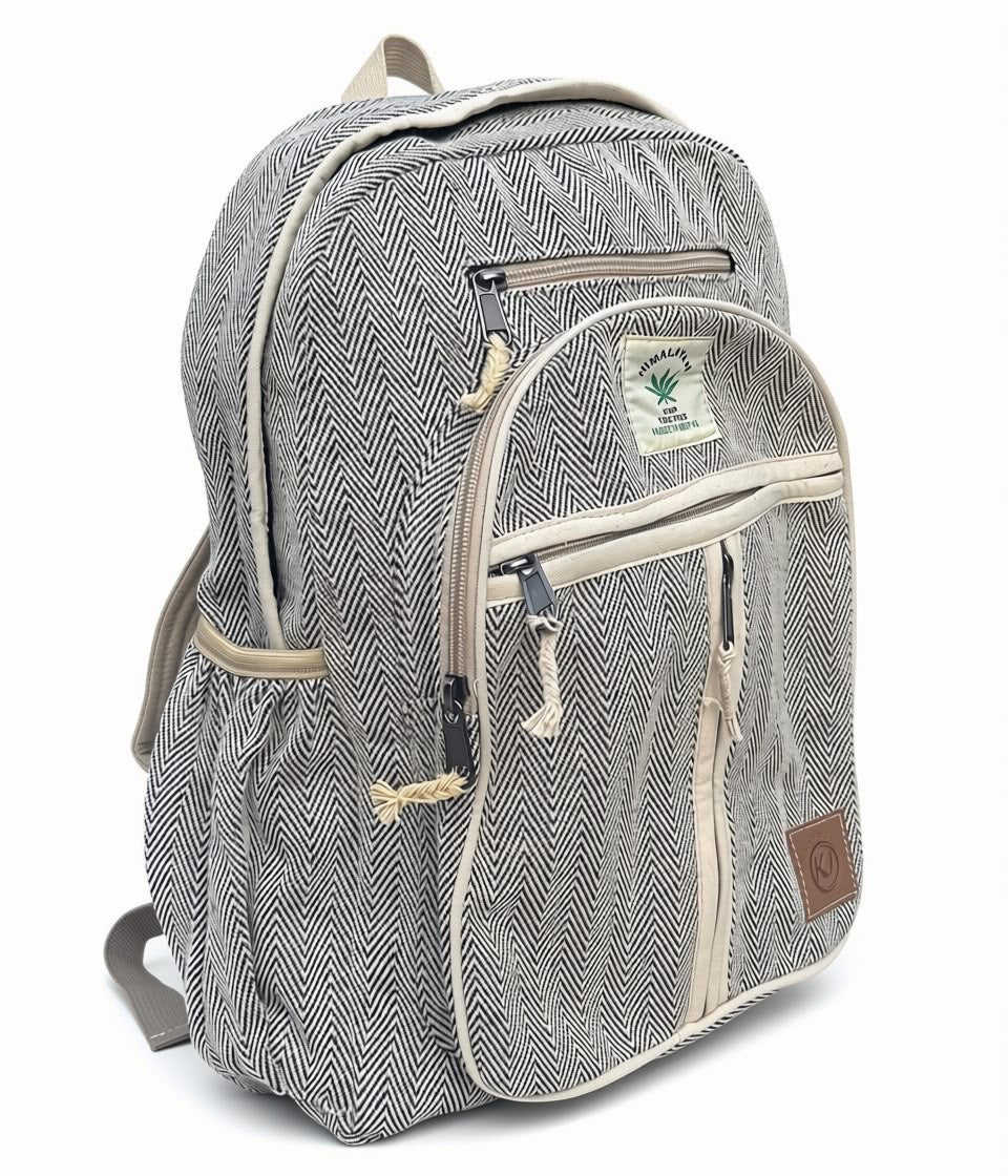 KayJayStyles Black Stripe Hemp Nepal Backpack – Handmade Large Multi-Pocket Bag