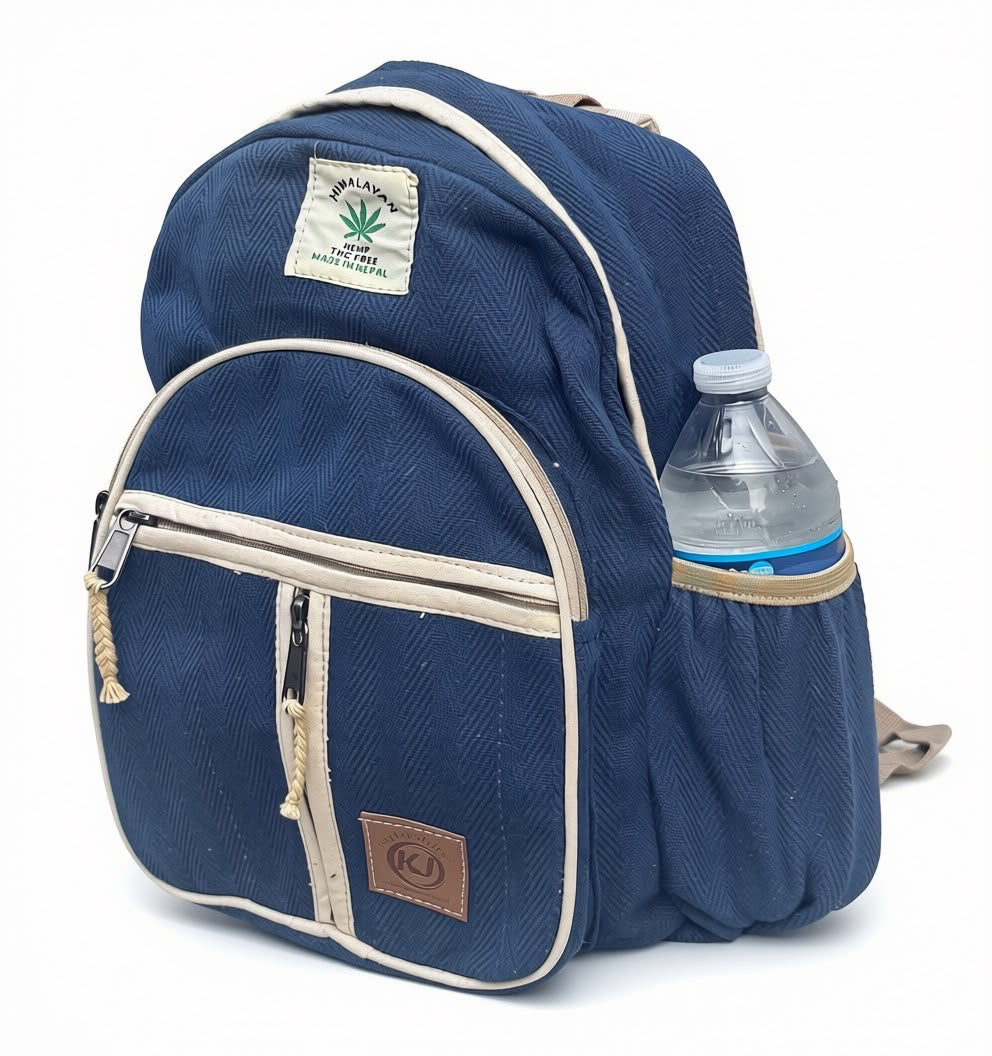 KayJayStyles Blue Handmade Hemp Backpack – Small Lightweight Nepal Daypack