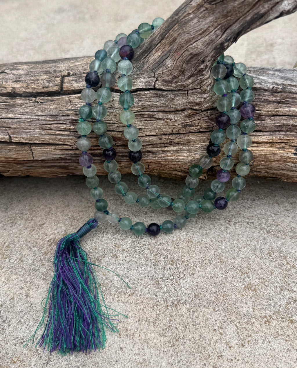 Fluorite 108 Bead Mala Necklace • Hand-Knotted Meditation Prayer Beads • Yoga Jewelry • Spiritual Healing Gemstone Necklace Gift - DharmaObjects