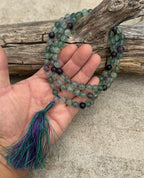 Fluorite 108 Bead Mala Necklace • Hand-Knotted Meditation Prayer Beads • Yoga Jewelry • Spiritual Healing Gemstone Necklace Gift - DharmaObjects