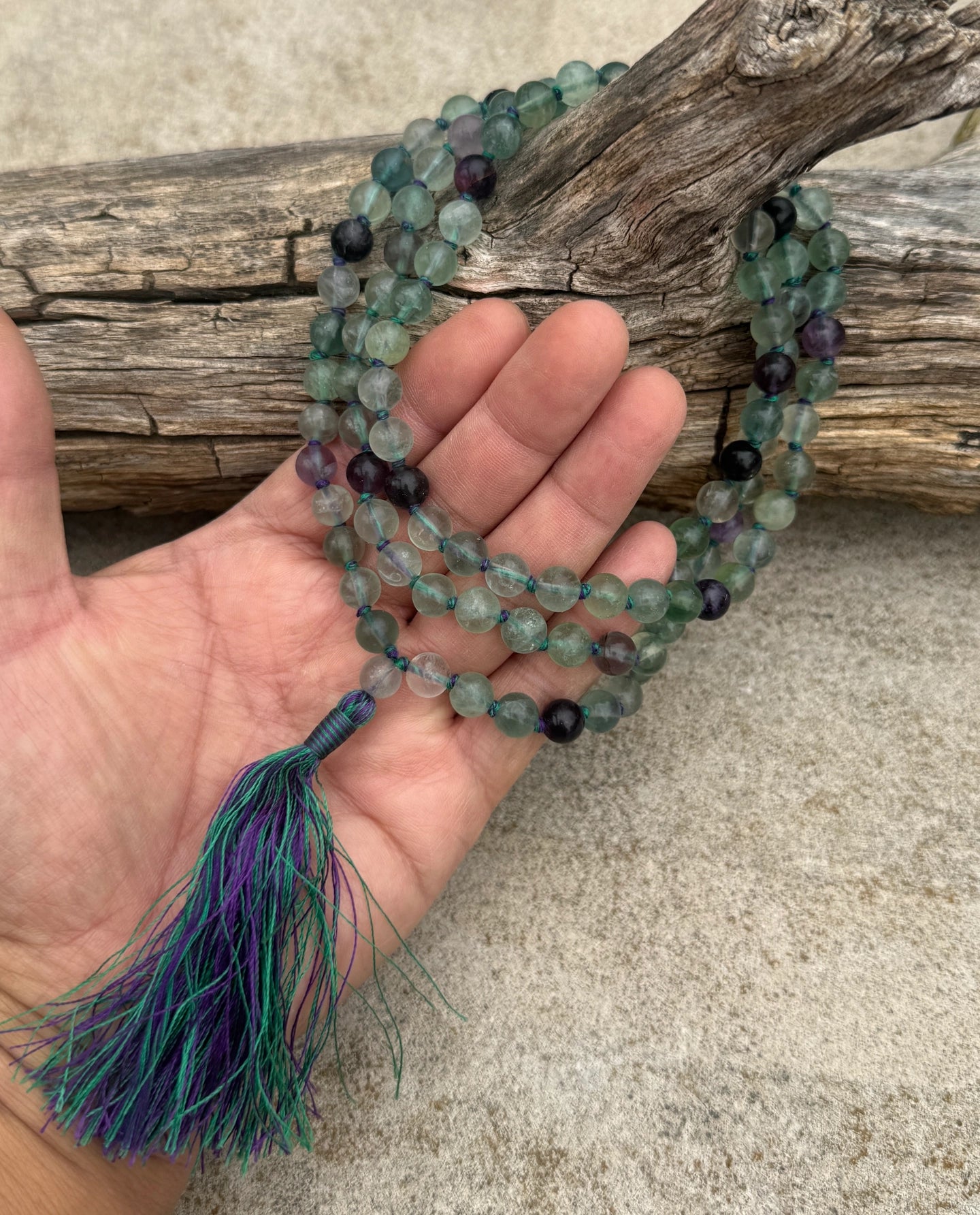 Fluorite 108 Bead Mala Necklace • Hand-Knotted Meditation Prayer Beads • Yoga Jewelry • Spiritual Healing Gemstone Necklace Gift - DharmaObjects