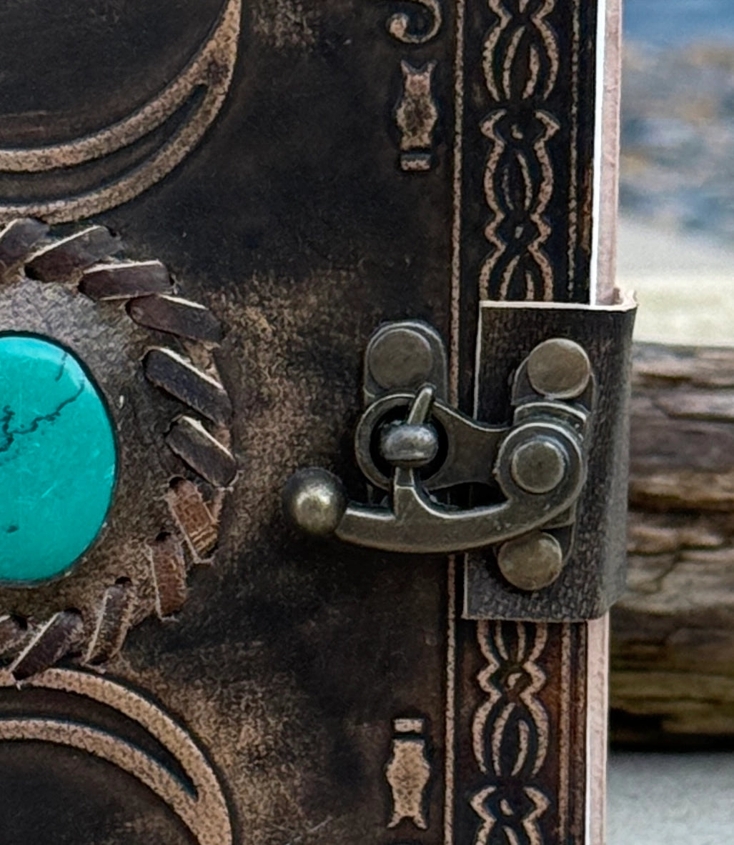 Handmade Triple Moon Embossed Leather Journal