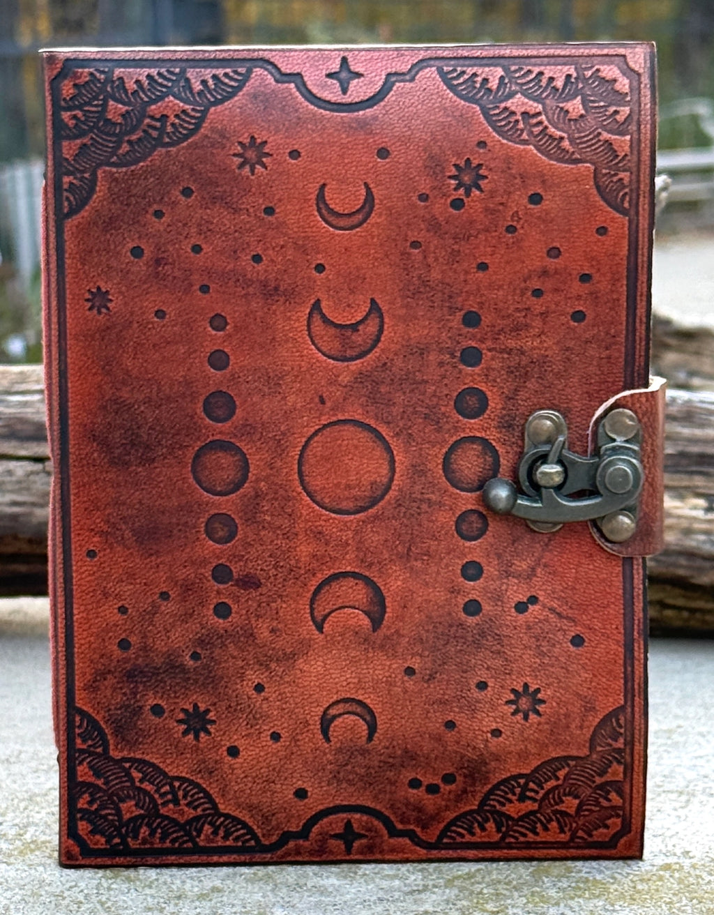 Handmade Moon Phases Embossed Leather Journal