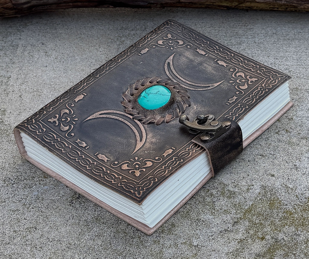 Handmade Triple Moon Embossed Leather Journal