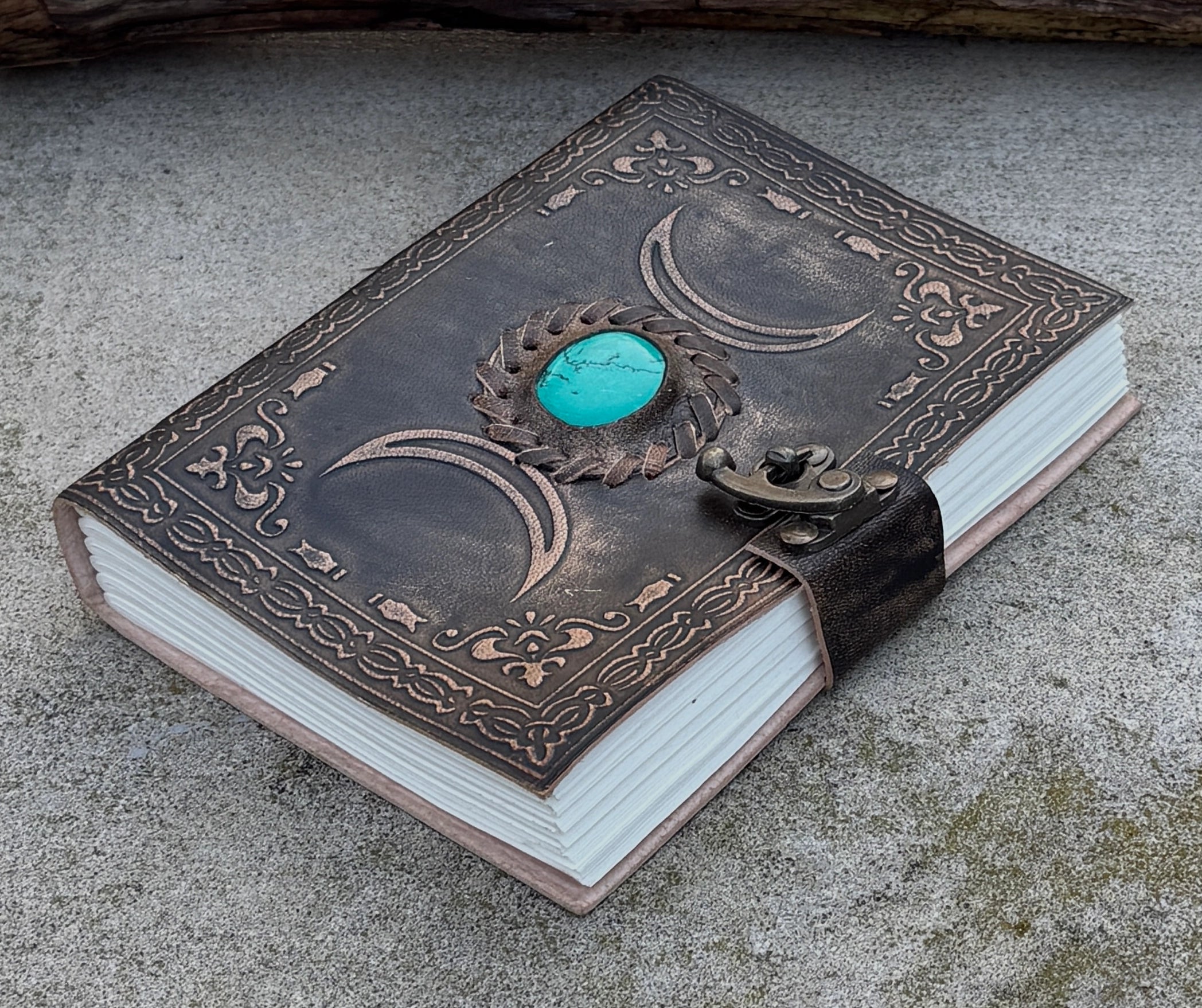 Handmade Triple Moon Embossed Leather Journal